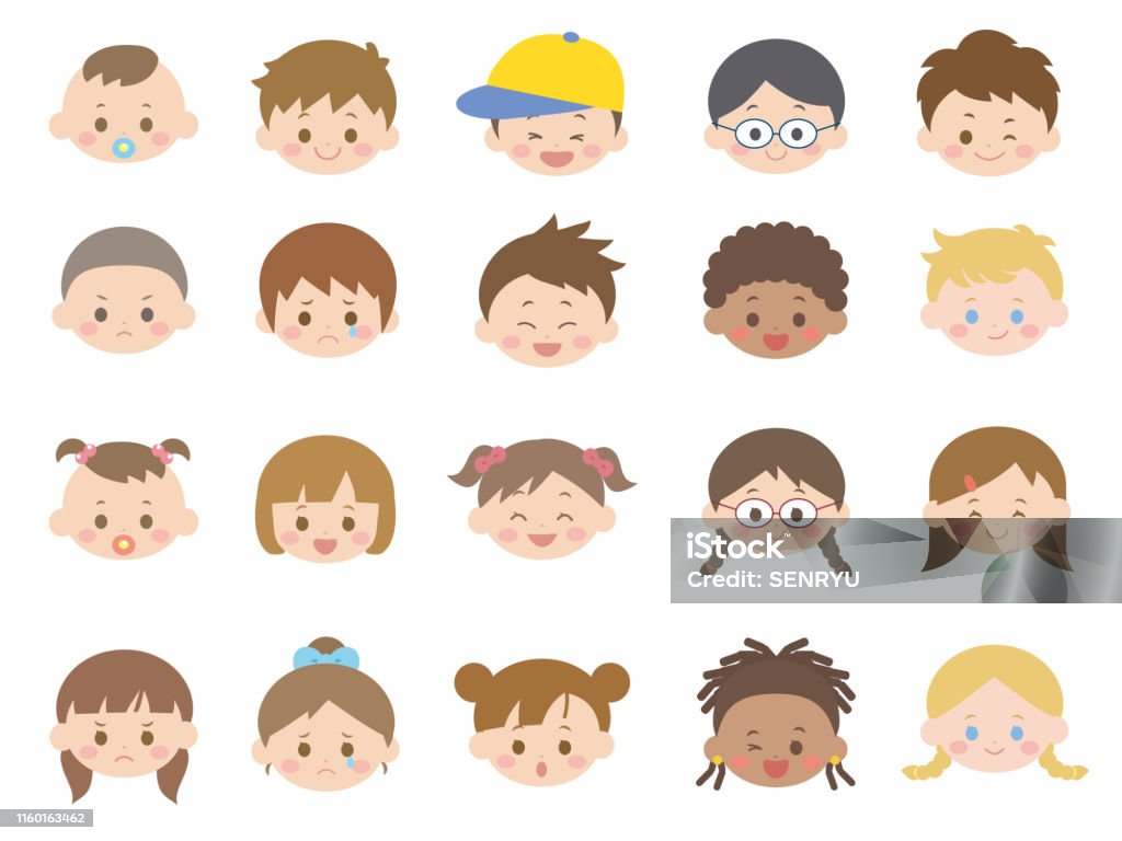 Kids icon set2 It is an illustration of a kids icon set. Human Face stock vector