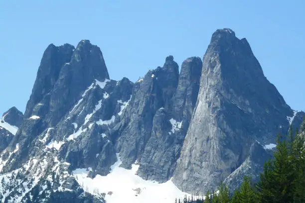 Liberty Bell, Concord Tower, Minutman Tower, Lexington Tower, North Early Winters Spire, South Early Winters Spire, and Blue Lake Peak