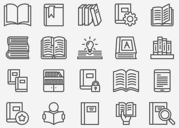 ilustrações de stock, clip art, desenhos animados e ícones de book and read line icons - book open reading education