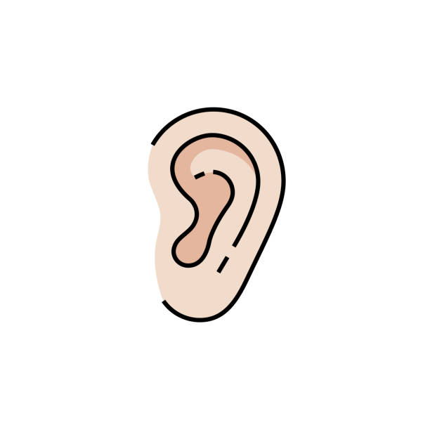 значок линии уха человека - equipment human ear sound music stock illustrations