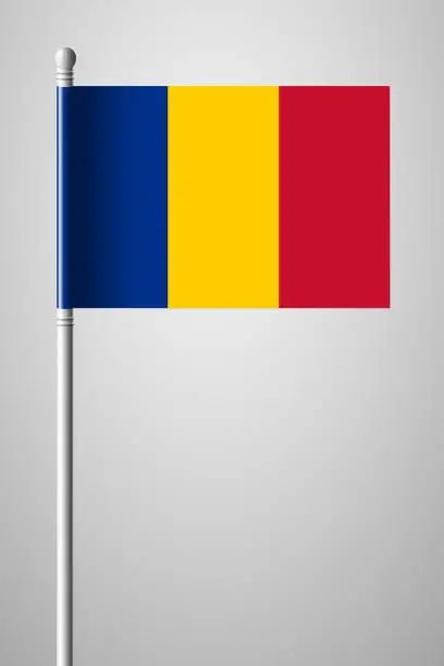 Vector illustration of Flag of Chad. National Flag on Flagpole. Isolated Illustration on Gray Background