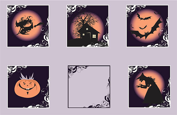 ilustraciones, imágenes clip art, dibujos animados e iconos de stock de fr halloween - halloween witch frame wizard