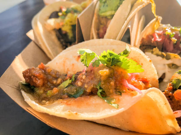 istock Vegan Taco Selections Served on a Summer Patio, Closeup 1160178249