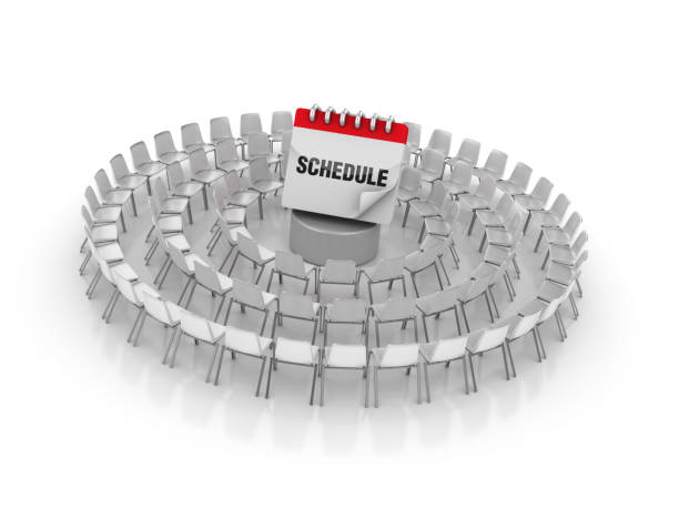Circle of Chairs with SCHEDULE Calendar - 3D Rendering