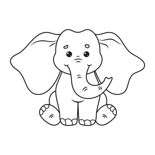 Coloring Page With Cute Elephant Vector Illustration Stock Illustration -  Download Image Now - iStock