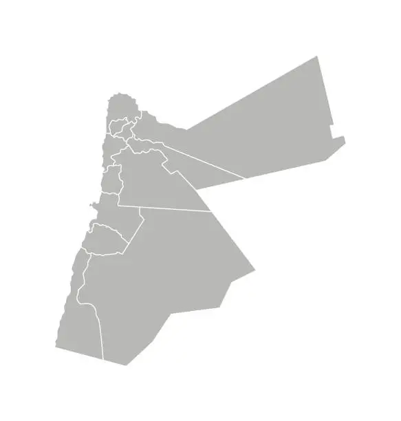 Vector illustration of Vector isolated illustration of simplified administrative map of Jordan. Borders of the governorates (regions). Grey silhouettes. White outline