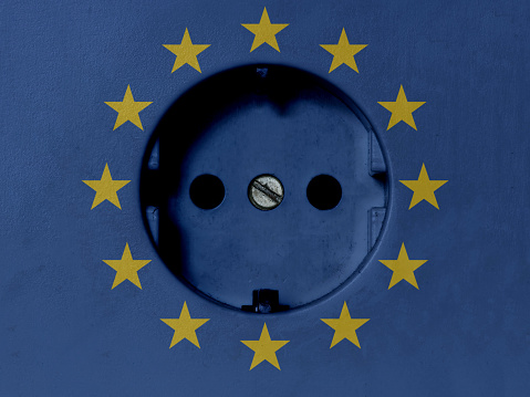 European Union Electricity Concept: Power Socket With EU Flag