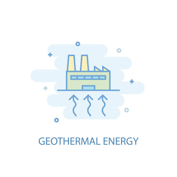 linia energii geotermalnej modna ikona. prosta linia, kolorowa ilustracja. symbol energii geotermalnej płaski projekt z zestawu green energy. może być używany do interfejsu użytkownika/środowiska użytkownika - geothermal power station pipe steam alternative energy stock illustrations