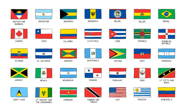 amerikan kıtası bayrakları. - argentina honduras stock illustrations