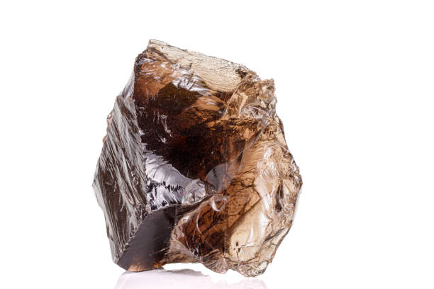 Macro stone mineral smoky quartz on a white background
