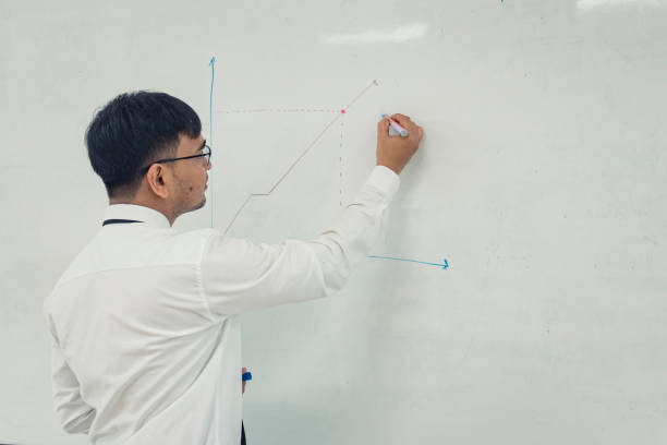 istock Young attractive man is writing a business plan on whiteboard 1160192141