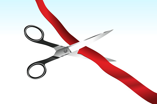 Cutting Red Ribbon for Grand Opening royalty free vector illustration