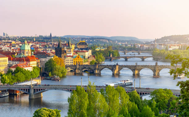 istock Bridges over Vltava river in Prague at sunset, Czech Republic 1160197275
