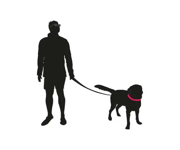 Vector illustration of Black silhouette of man with a dog.