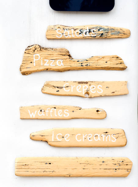 Wooden menu signboard on the white wall