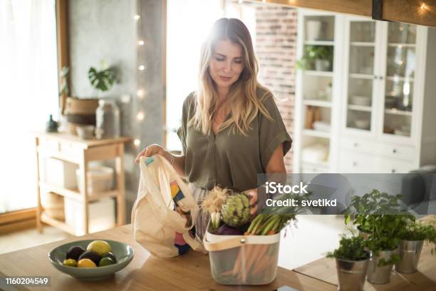 Healthy Purchasing From Grocery Stock Photo - Download Image Now - Women, Healthy Eating, One Woman Only