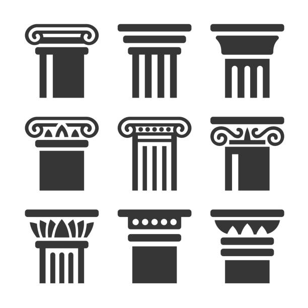 ilustraciones, imágenes clip art, dibujos animados e iconos de stock de icono de columnas antiguas en un fondo blanco. vector - column roman vector architecture