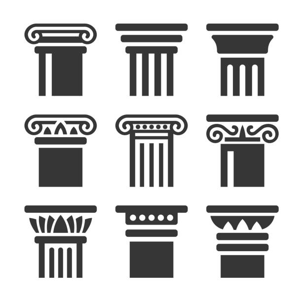 древние колонны икона установить на белом фоне. вектор - column stock illustrations