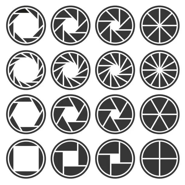 Vector illustration of Aperture Camera Shutter Focus Icons Set. Vector