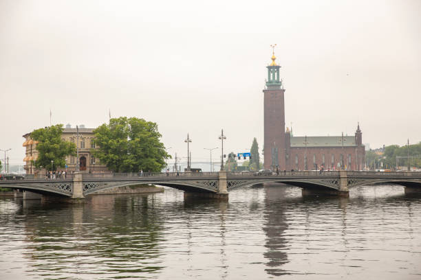 Stockholm city hall June 13, 2019. Stockholm, Sweden.  Stockholm city hall and the bridge that joins two islands. kungsholmen town hall photos stock pictures, royalty-free photos & images