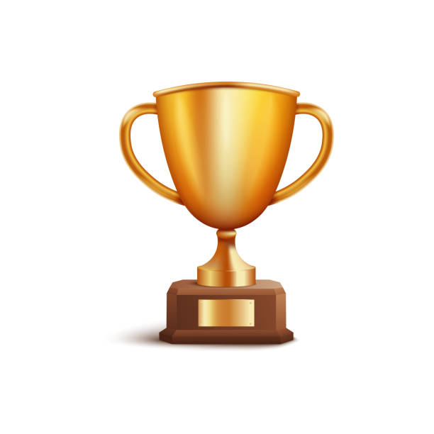 istock Golden winner award first place cup or champion prize 3d vector isolated on white. 1160210759