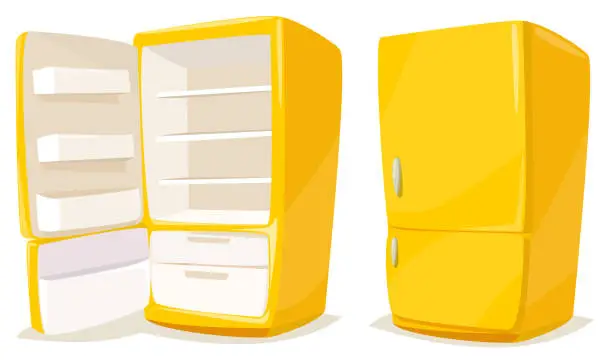 Vector illustration of Empty fridge open and closed, in cartoon style