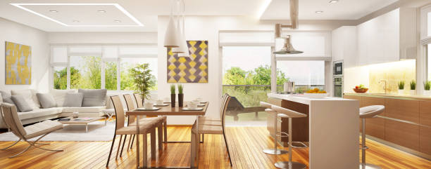 istock Luxurious modern living room with kitchen in one space 1160215677