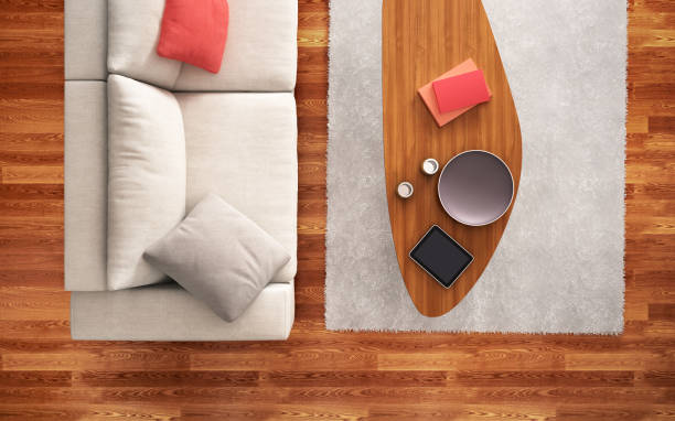 Top view of white sofa in interior design