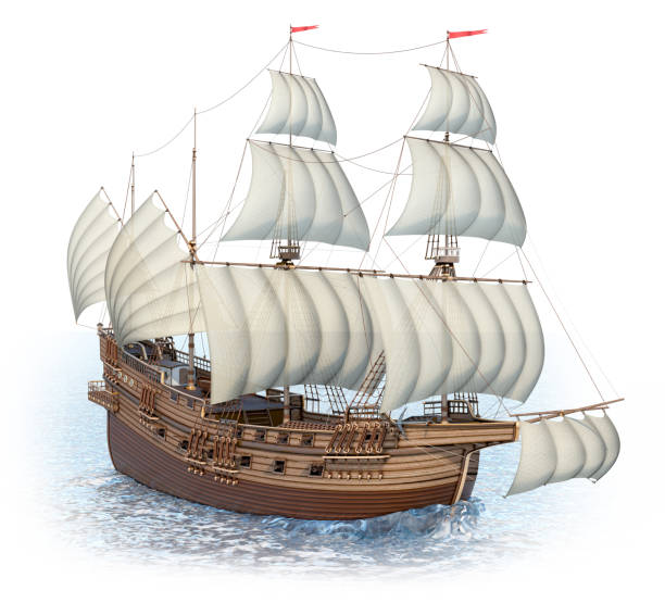 istock Sailing ship wooden old, in the sea. 1160215749