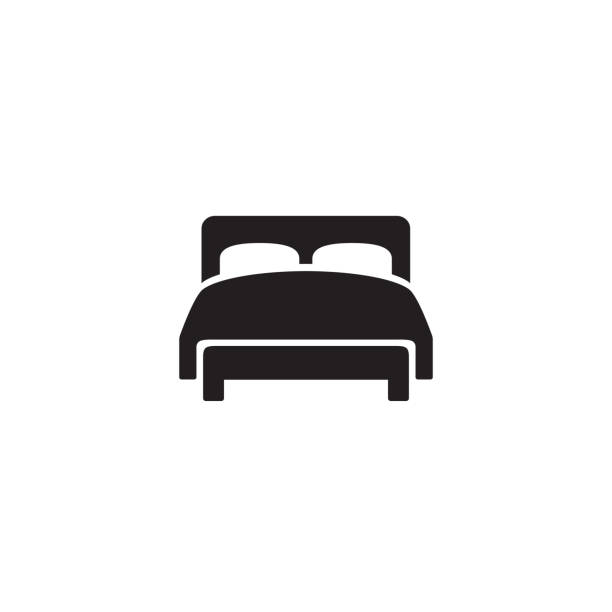 stockillustraties, clipart, cartoons en iconen met dubbel bed vector icoon op wit - hotel