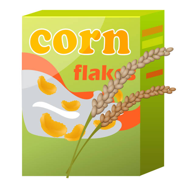 кукурузные хлопья бумаги упаковка изолированы на белом - cereal box food carbohydrate stock illustrations