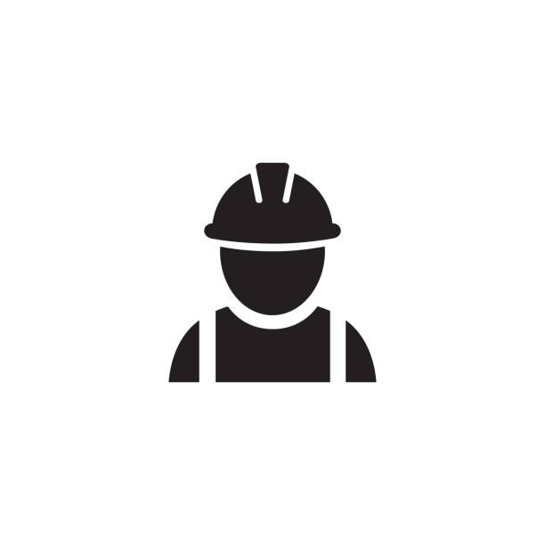 ikona wektora pracownika budowlanego na białym - hardhat stock illustrations