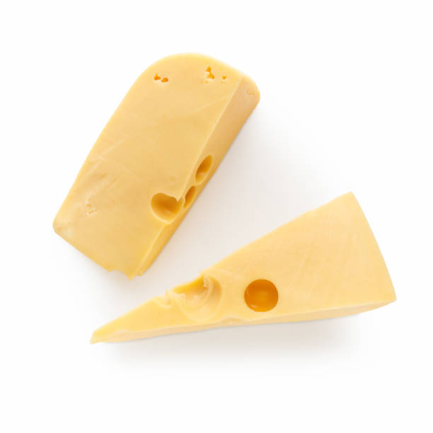 Pieces of cheese on white