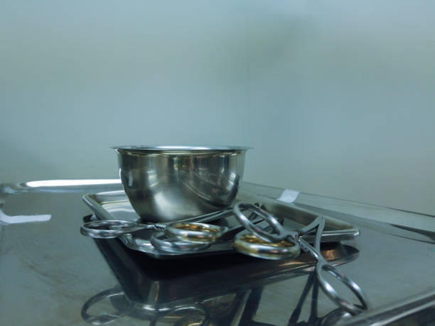 istock Surgical instruments on the silver tray after surgery 1160222091