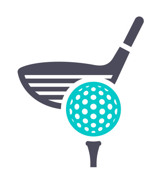 ilustraciones, imágenes clip art, dibujos animados e iconos de stock de icono gris turquesa sobre un fondo blanco - golf abstract ball sport