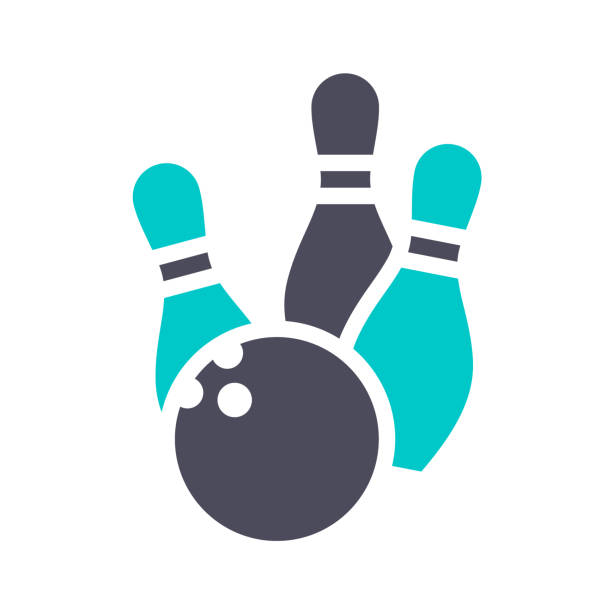 Gray turquoise icon on a white background Bowling ball and skittles, gray turquoise icon on a white background bowling strike stock illustrations
