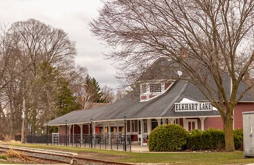Elkhart Lake Station on a cold spring day, Wisconsin, USA.
