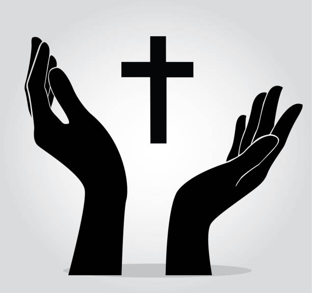 illustrazioni stock, clip art, cartoni animati e icone di tendenza di mani tenendo la croce - god crucifix cross human hand