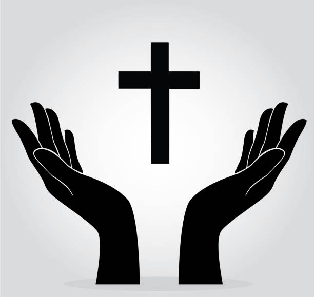 십자가를 들고 있는 손 - cross human hand family christianity stock illustrations