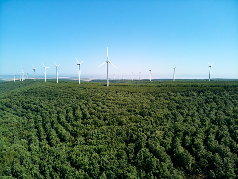 Drone Shot of Eolic Wind Turbines Field In Spain