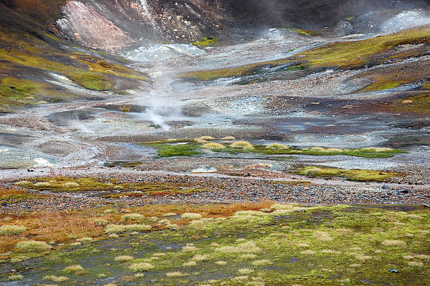 Colorful landscape with fumaroles and solfatara near Hrafntinnusker,Fjallabak Nature Reserve,Iceland.