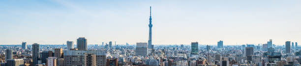 混雑した超高層ビルの街並みをそびえる東京スカイツリー - tokyo prefecture tokyo tower japan cityscape ストックフォトと画像