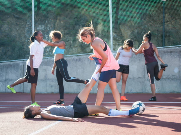 istock Female athletes warming up before soccer match 1160232622