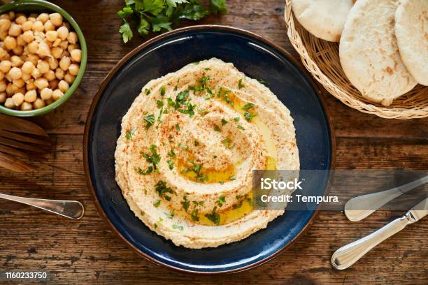 Vegan Food Plate With Hummus Ready To Serve Stock Photo - Download Image Now - Hummus - Food, Food, Chick-Pea