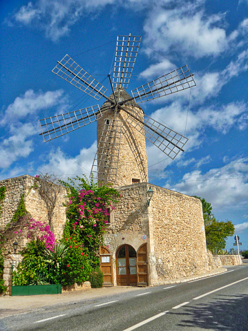 Windmill in the Town of Buger in central Majorca - on top of a hill