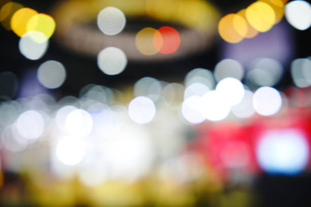 Bokeh Lights Abstract Background Thailand, Office, Defocused, Backgrounds, Blurred Motion blue yellow lights stock pictures, royalty-free photos & images