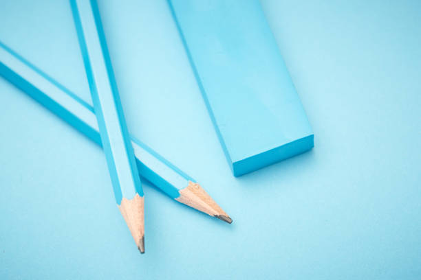istock Pencil and sharpener in shades of pale blue 1160239736