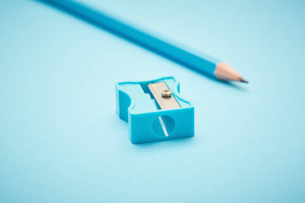 istock Pencils and sharpener in shades of pale blue 1160240178
