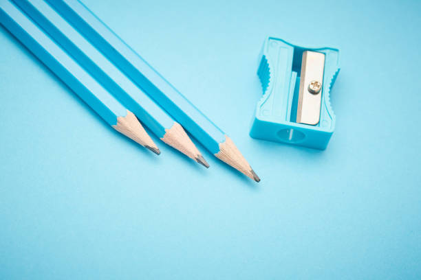 istock Pencils and sharpener in shades of pale blue 1160241072