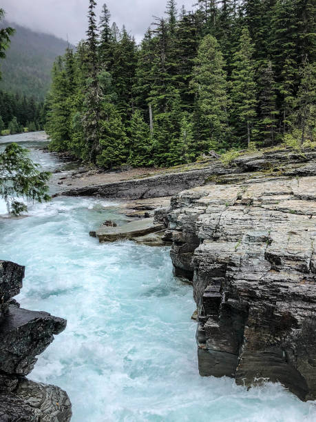 istock Aqua colored water with white foamy waves rushing down river 1160241336